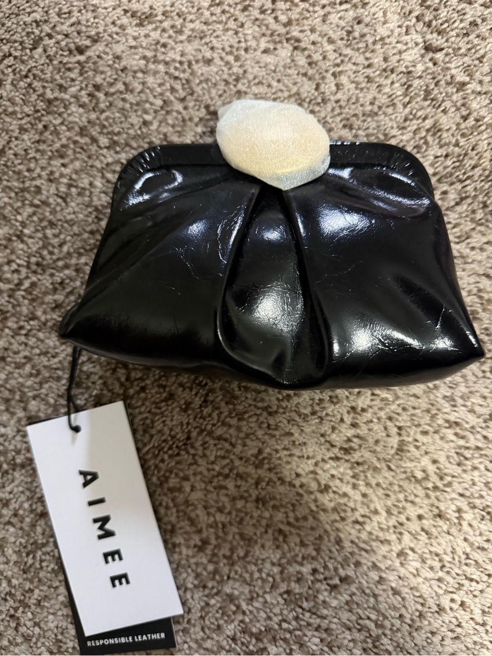 Aime Leon Dore Black Gathered Leather Wristlet Clutch
